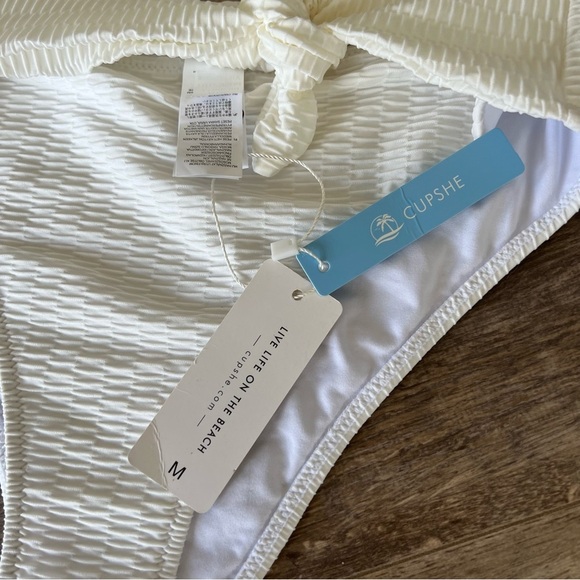 NWT! Cupshe High Thigh, High Waist Bikini Bottoms with Tie Front - Neutral Bone - Picture 5 of 8